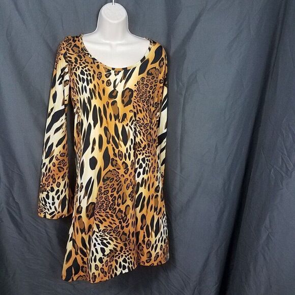 American Twist Medium Cheeta Animal Print Pull On Knee Length Dress Stretch M - Picture 10 of 10